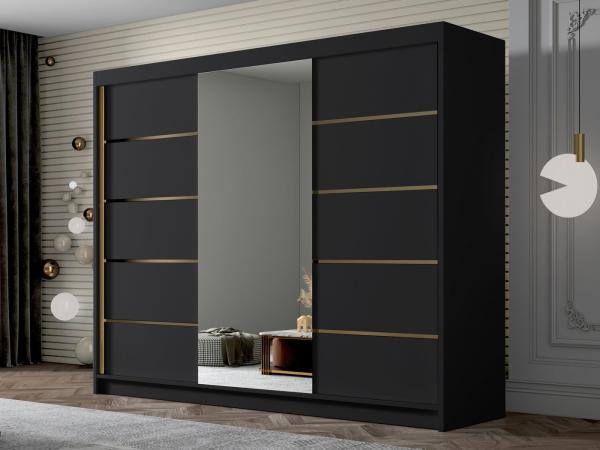 Kleiderschrank mit Goldverzierung Aramao VI mit drei Schwebetüren, Spiegel (Farbe: Schwarz) Bild 5
