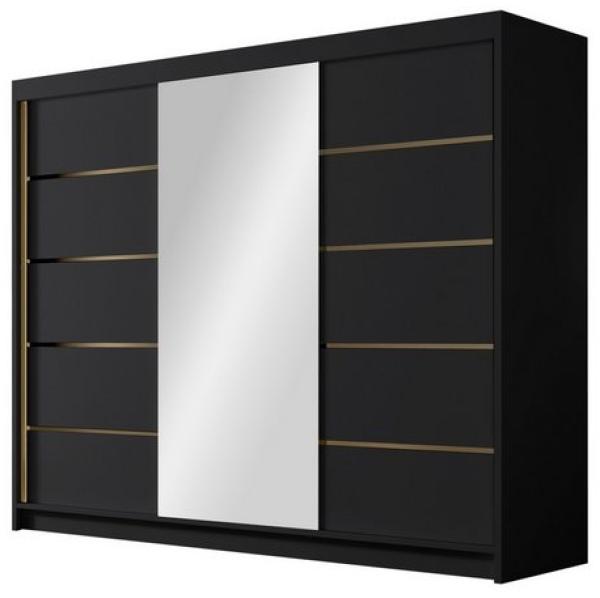 Kleiderschrank mit Goldverzierung Aramao VI mit drei Schwebetüren, Spiegel (Farbe: Schwarz) Bild 4