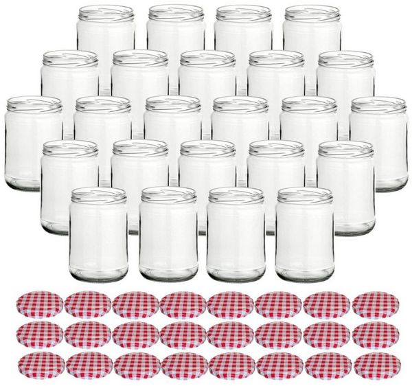 gouveo Einmachglas Vorratsgläser 580 ml Klassik mit Schraub-Deckel - Große Einmachgläser, (24-tlg), karo-rot