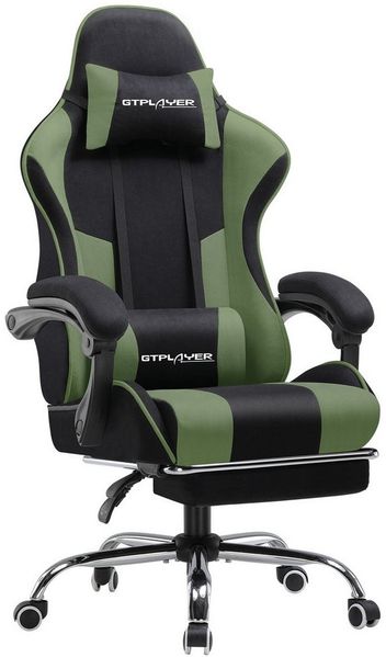 GTPLAYER Bürostuhl Gaming Stuhl Stoff Gaming Sessel Ergonomischer Gamer Stuhl mit Fußstütze, Kopfstütze Lendenkissen, Gepolstert Gaming Chair, Drehsessel