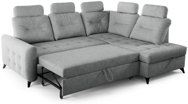 Ecksofa Schlafsofa Sofa WENDIE Stoff Hold Me Grau Ottomane Rechts Bild 3