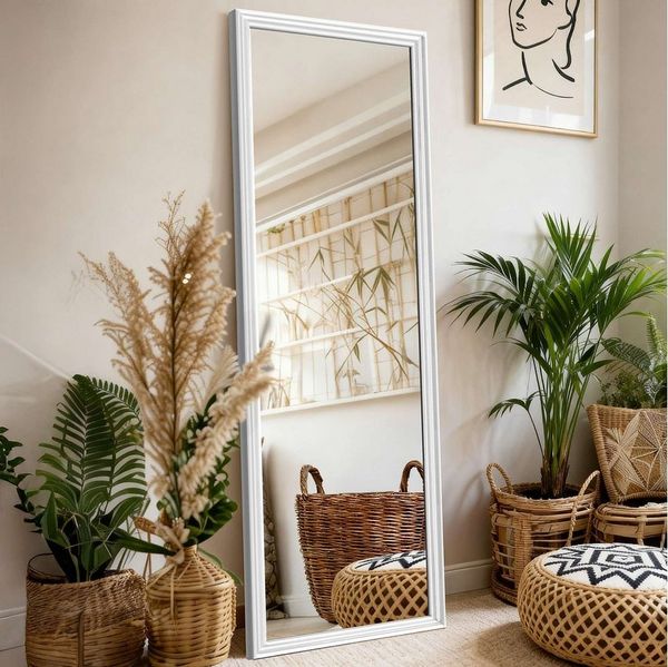 BBWL Ganzkörperspiegel Quadratischer Holzrahmen Ganzkörperspiegel 160x50 cm, Hochwertiges Spiegelglas HD Reflektion Stabile Verpackung Vielseitig