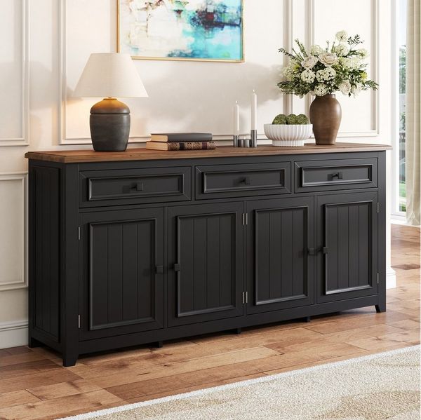 Merax Sideboard mit großzügigem Stauraum, Anrichte im modernen Minimalismus (160 x 35 x 76 cm, 1 St), Kommode mit 3 Schubladen, 4 Türen & verstellbaren Einlegeböden