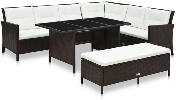 vidaXL 3-tlg. Garten-Lounge-Set mit Auflagen Poly Rattan Braun 48153