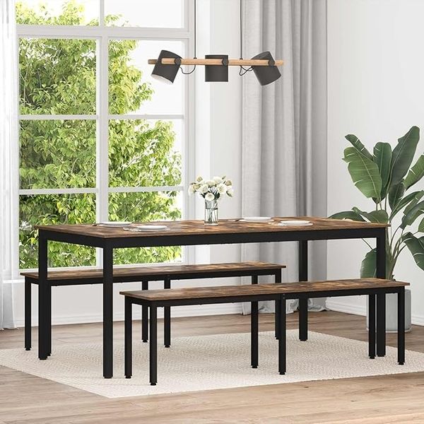 IKAYAA Esszimmertisch aus Holz (180 x 90 x 75 cm) im Industrial-Stil – Rustikaler Tisch für Wohn- oder Esszimmer mit Metallbeinen (Eisen) – Dekor: Artisan-Eiche