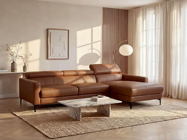 Vente-unique - Ecksofa - Ecke Rechts - Büffelleder - Camel - FLORENCE