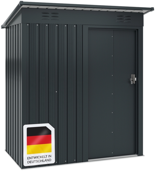 STEELSØN 'Talonix' Gerätehaus Pultdach mit Schiebetür, Stahl, anthrazit, wetterfest, 164x96x184/160 cm, abschließbar