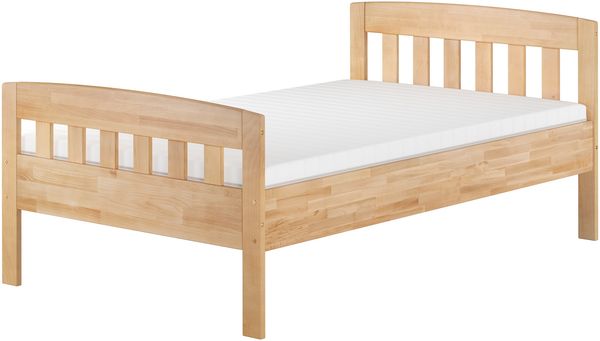 Erst-Holz Zeitloses Buche-Einzelbett in stabiler Ausführung 120x200 V-60. 76-12 inkl. Federholzrahmen und Matratze