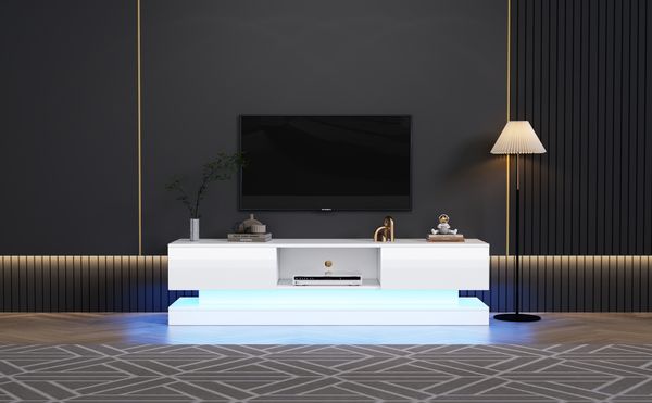 MODFU Lowboard TV-Schrank (Hochglanz-Hängeschrank, 1 St, für 70-Zoll-Fernseher), mit LED-Beleuchtung, 2 Schubladen, App-Steuerung, Anti-Kipp-Design