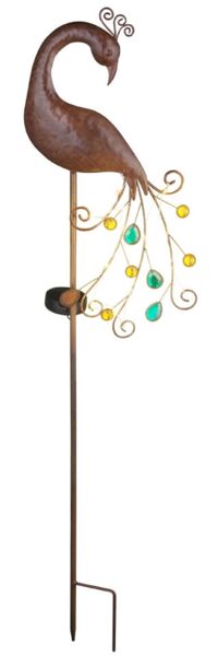 LED Solar Steckleuchte, Pfau bronzefarben, bunt Höhe 90 cm