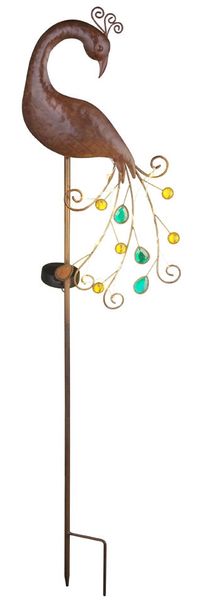 LED Solar Steckleuchte, Pfau bronzefarben, bunt Höhe 90 cm