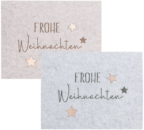 Levandeo® Platzset, 2er Set Platzset Frohe Weihnachten Filz Grau Beige Tischset XMAS