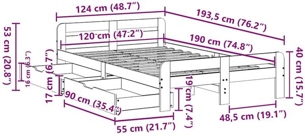 vidaXL Massivholzbett ohne Matratze 120x190 cm Kiefernholz 3309056 Bild 12