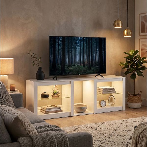HOMCOM Lowboard Modernes Hochglanz-TV-Möbel (Set, 1 St, TV-Lowboard), Für Fernseher bis 75 Zoll, LED-Beleuchtung, modern