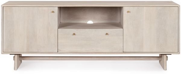 TV Board Elisheva aus Mangoholz, skandinavischer Stil, beige, 160 cm Breite, mit Türen und Schublade