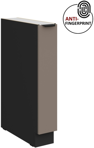 Küchen Unterschrank Schrankauszug 15 cm Küche ARIA Sandgrau ultra matt + Schwarz matt, hochwertige Fronten mit Anti Fingerprint Beschichtung Küchenzeile Küchenblock