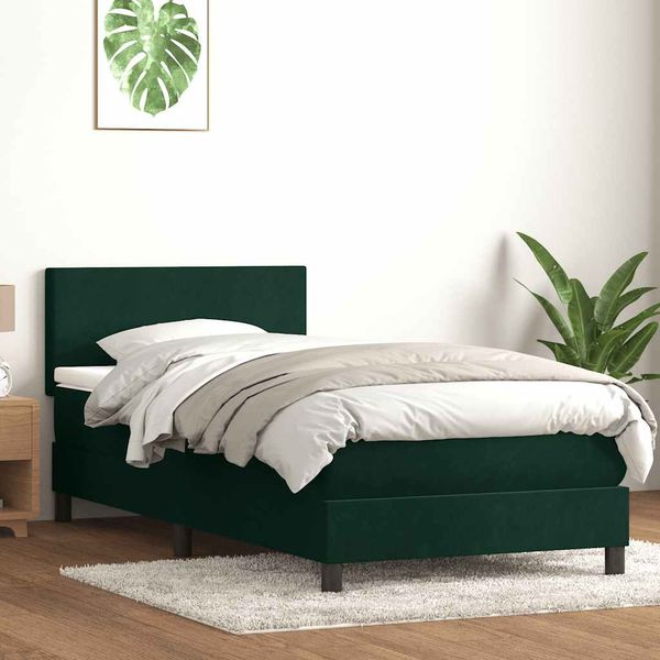 vidaXL Boxspringbett mit Matratze Dunkelgrün 80x220 cm Samt 3316044