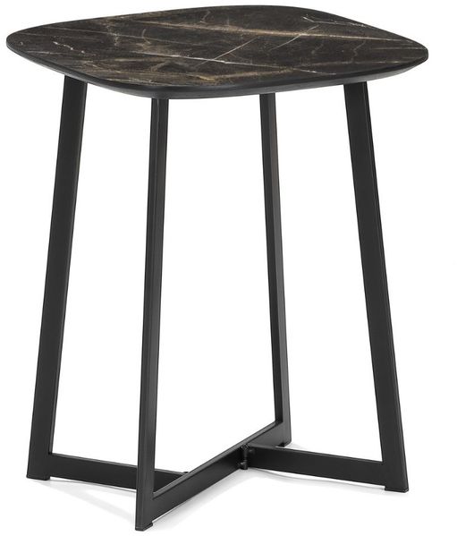Design Beistelltisch TURIN 90cm dunkle Marmor-Optik schwarzes Metallgestell