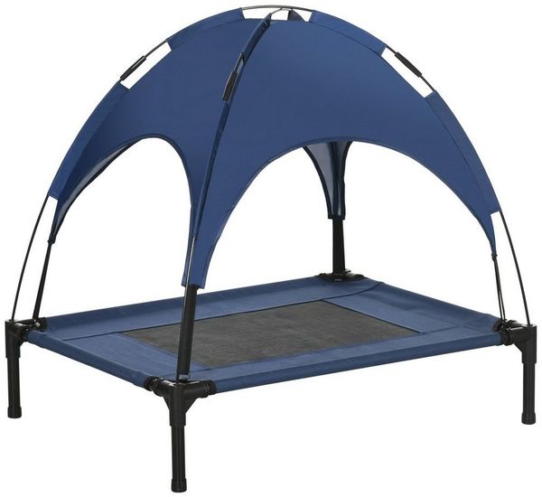 PawHut Tierbett Hundeliege mit Baldachin, Atmungsaktiv, Oxford, Netzstoff, Taftstoff, für Garten, Balkon, Dunkelblau