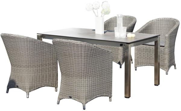 Sonnenpartner 5-teilige Sitzgruppe Solana & Base 160/210x90 cm Polyrattan stone-grey Edelstahl Garte