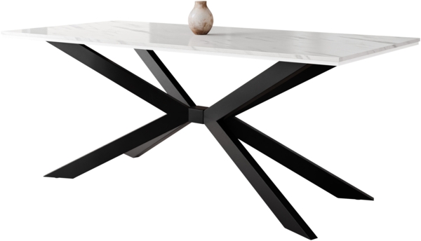 Esstisch Frolen (Farbe: Marmor Bianco + Weiß Hochglanz / Schwarz)
