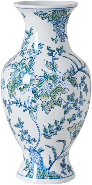 Blumenvase LLANES Porzellan 36 cm Weiß Blau