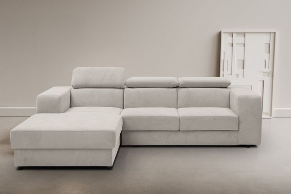 WERK2 Ecksofa Cherry, Ecksofa mit verstellbaren Kopfteilen, Schlaffunktion & Bettkasten