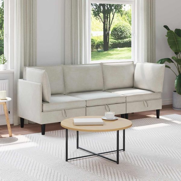 vidaXL Wohnzimmergarnitur mit Kissen mit Speicher 3 pcs Creme Samt 3413763