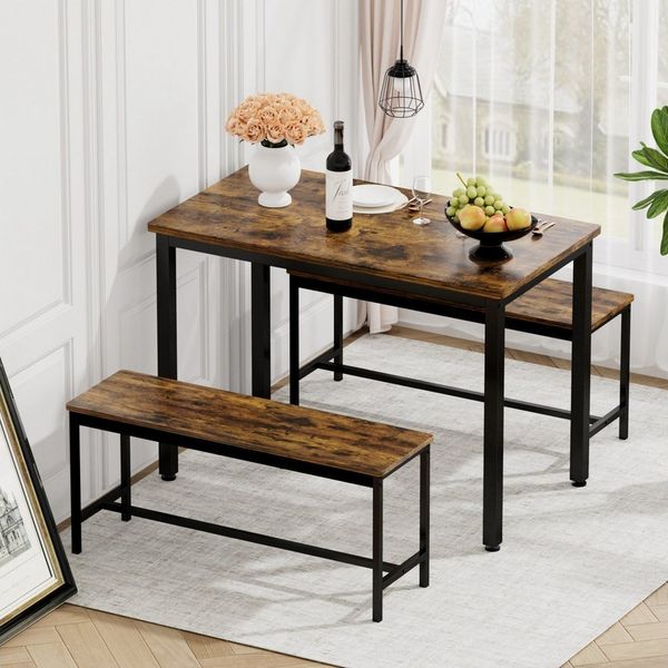 ANYSUN Essgruppe Esstisch-Set mit 2 Essbänken,3-teilig,Metallbeine, (Küchentisch mit Stühlen, industrieller Frühstückstisch), für Küche, Wohnzimmer, Partyraum, Küchentisch 110*60*75cm