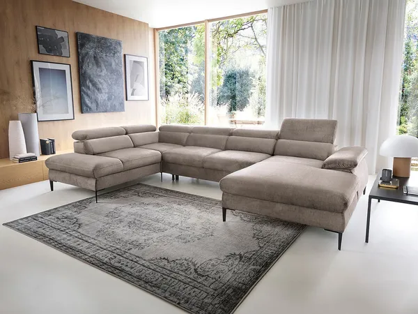 Vente-unique - SEPINA Sofa SamtStoff Schokoladenbraun - B 214 cm x H 75 cm x L 353 cm