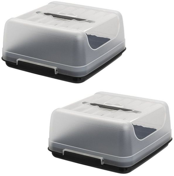 Engelland Kuchentransportbox Kleine Kuchenbox mit transparentem Deckel, Kunststoff, (Vorteils-Set, 2-tlg, sicheres Transportieren), mit Tragegriff und Klickverschluss, BPA-frei, rechteckig, Kunststoff