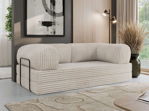 3-Sitzer Sofa ORSETTO mit Schlaffunktion, Metallrahmen, modernes Bettsofa mit HR- und T30-Schaum - Beige Cord