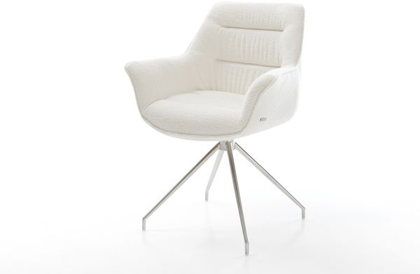 Esszimmerstuhl Kaira-Flex Bouclé Soft Beige Kreuzgestell konisch Edelstahl