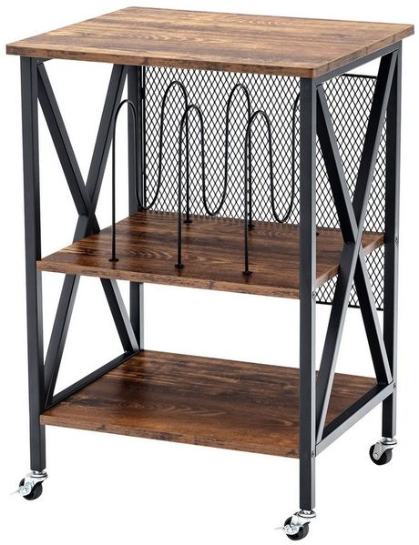 COSTWAY Nachttisch, Plattenspielerständer, rollbar, Metall, 45x52x75cm