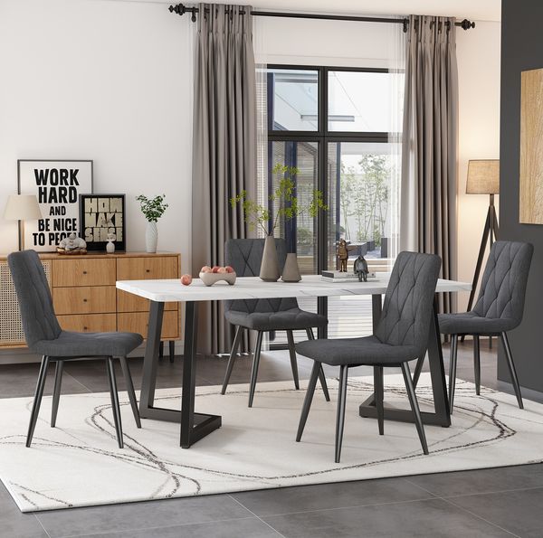 Esstischgruppe H 75 x T 68 x B 117 cm mit MDF-Tisch in Marmoroptik und 4 Stühlen