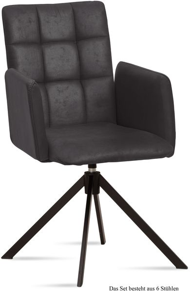 Armlehnstuhl drehbar (6er-Set) Deeann 52x91x60 Schwarz/Anthrazit
