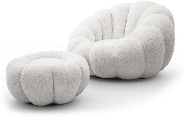 yourhouse24 Drehsessel ORIA inkl. Hocker, Bouclé Lounge Sessel, Teddy-Stoff (Set, 2-St, Relaxsessel mit Hocker), 360° drehbar, Low-Seating