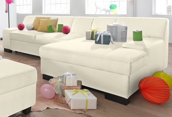 DOMO collection Ecksofa Norma, elegant & modern, mit flachen Armlehnen, Breite 268cm, L-Form, wahlweise mit Bettfunktion