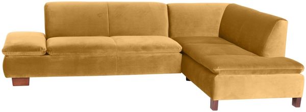 Ecksofa mit Ottomane rechts Kaye Bezug Samtvelours Buche nussbaum dunkel / mais 23084