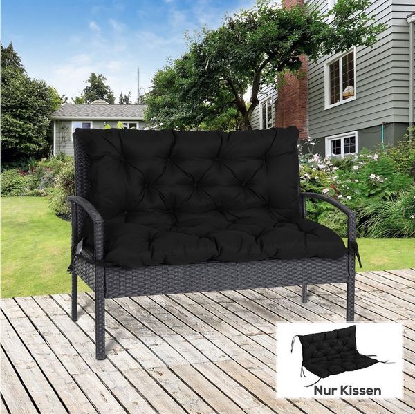 Outsunny Bankauflage 100 x 98 x 8 cm, mit Bändern, (3 Sitzer Bankkissen, 1 St, Sitzkissen), für Gartenmöbel, Sitzbank Hollywoodschaukel, Schwarz