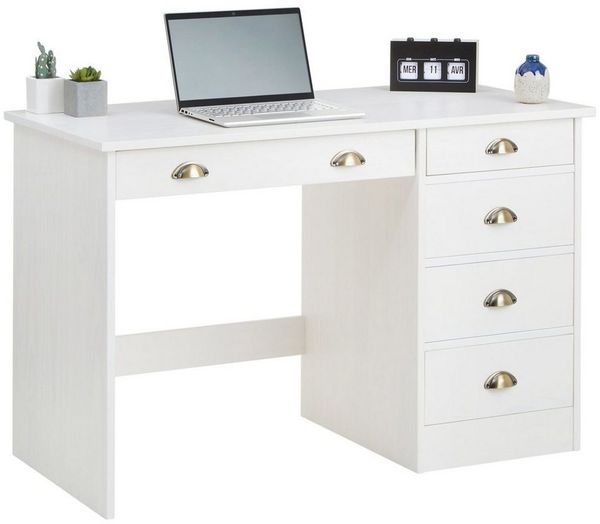 IDIMEX Schreibtisch LANA, Schreibtisch Computertisch 5 Schubladen PC Tisch Kiefer Muschelgriffen Bild 2