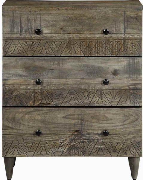 Sideboard, Kommode Hellgrau 60x33,5x75 cm Massivholz Mango j1744p