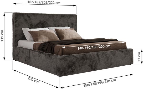 CORIVO CLASSIC Polsterbett mit Bettkasten & Stauraum, Doppelbett, inkl. Lattenrost, Metall-Hebeautomat mit Gasdruckfedern, mit Foam Matratze - Dunkelgrau Plüsch - MIRO LUX Bild 4
