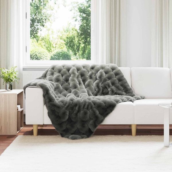 vidaXL Rutschfeste Decke aus Kunstkaninchenfell Olite Dunkelgrau 42021801