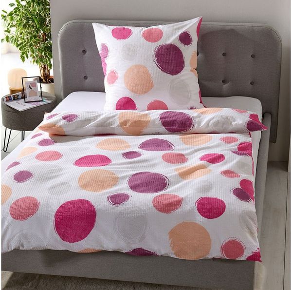 TRAUMSCHLAF Bettwäsche Kreise, Seersucker, 2 teilig, ideale Sommerbettwäsche in herrlicher Seersucker Qualität