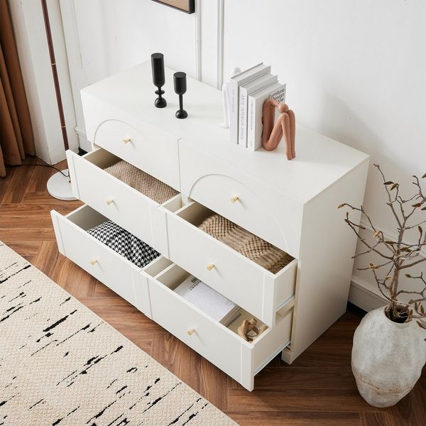 Flieks Kommode mit 6 Schubladen Weiß (Anrichte für Flur, Wohnzimmer und Schlafzimmer, 1 St, H82/B120/T40 cm), Sideboard Schubladenschrank mit 6 Stauraum Wohnzimmer