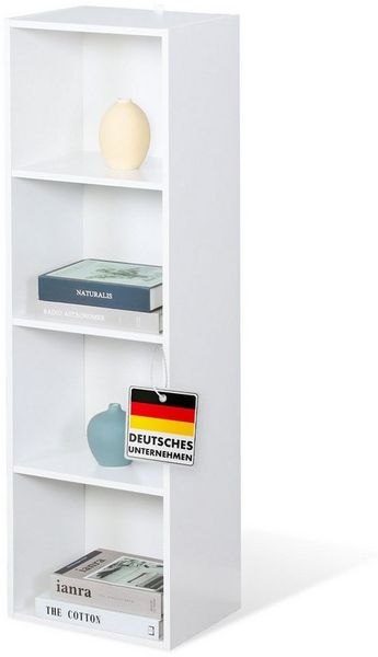 Floordirekt Bücherregal Alaska in 2 Größen, weißes Regal aus MDF, platzsparend & schmal, 4 Etagen, 32 x 24 x 106 cm 1-tlg, stehendes Regal für alle Räume, Anit-Kipp-Sicherung, stabile Bauweise