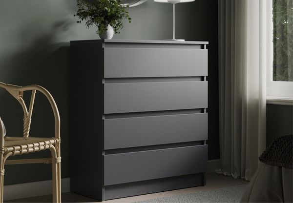 Home Collective Kommode mit 4 Schubladen Kommode schmal Holz Schrank (Highboard Anrichte Schlafzimmer Wohnzimmer Flur Büro Organizer), Kommode 76 cm breit Schrank mit Schubladen Sideboard Anthrazit
