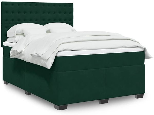 vidaXL Boxspringbett mit Matratze Dunkelgrün 160x200 cm Samt 3290969