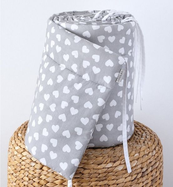Loolay Bettnestchen GRAU WEIß Baumwolle BETTUMRANDUNG Babybett 420, 360, 210, 180 x 30cm, (Babyausstattung Babynest Kopfschutz Kantenschutz Baby, 100% Baumwolle Babybett Bettschutzgitter Umrandung), LOOLAY® - 100% Europäische Stoffe und Kleinserien-Nähen!